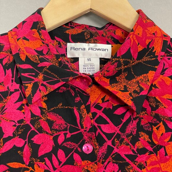 Rena Rowan Silk Blouse Colorful Long Sleeves Women Size 14 Orange Pink Button-Up - Picture 11 of 11